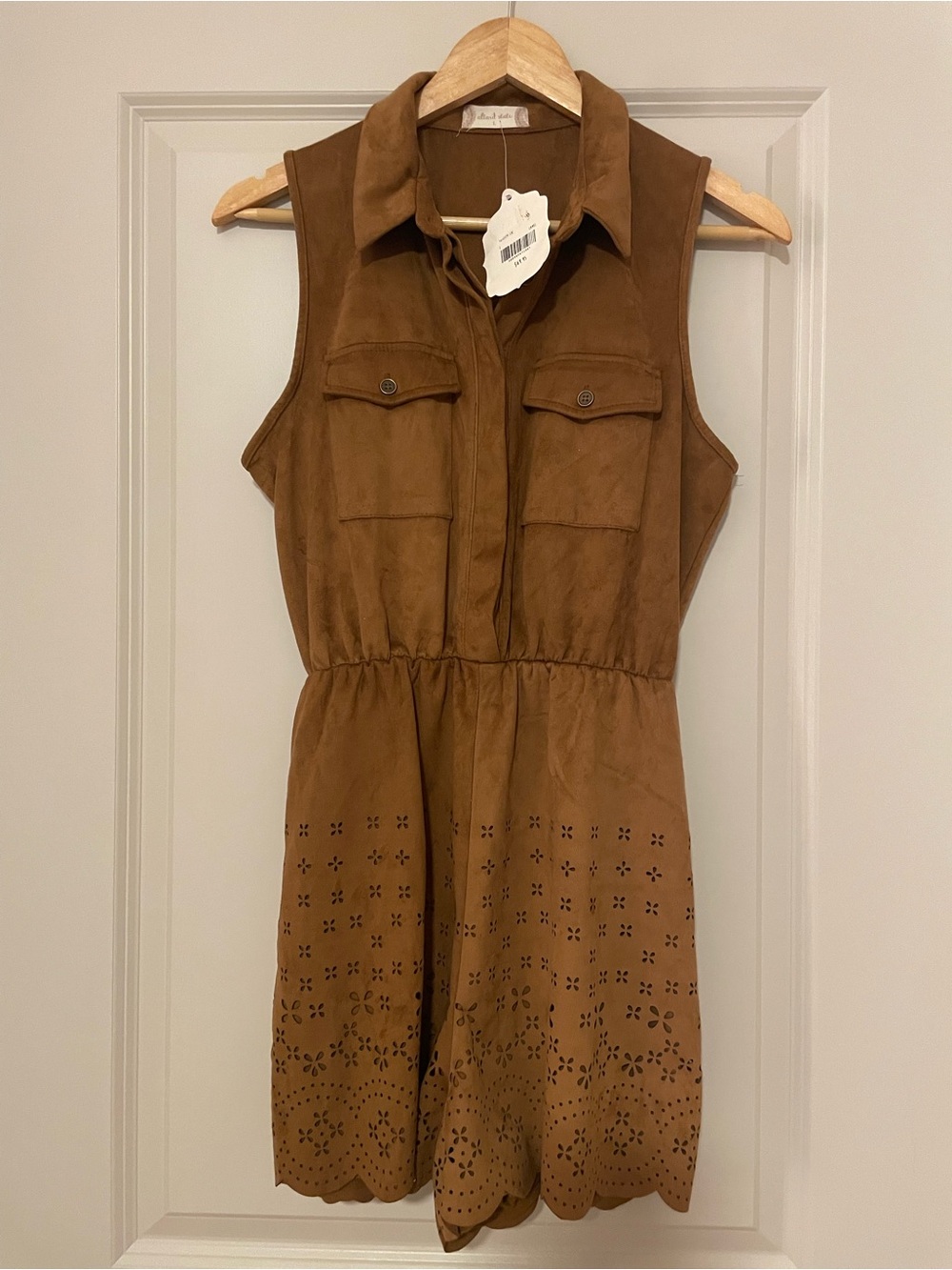 Altar'd State Brown Sleeveless Faux-Suede Romper